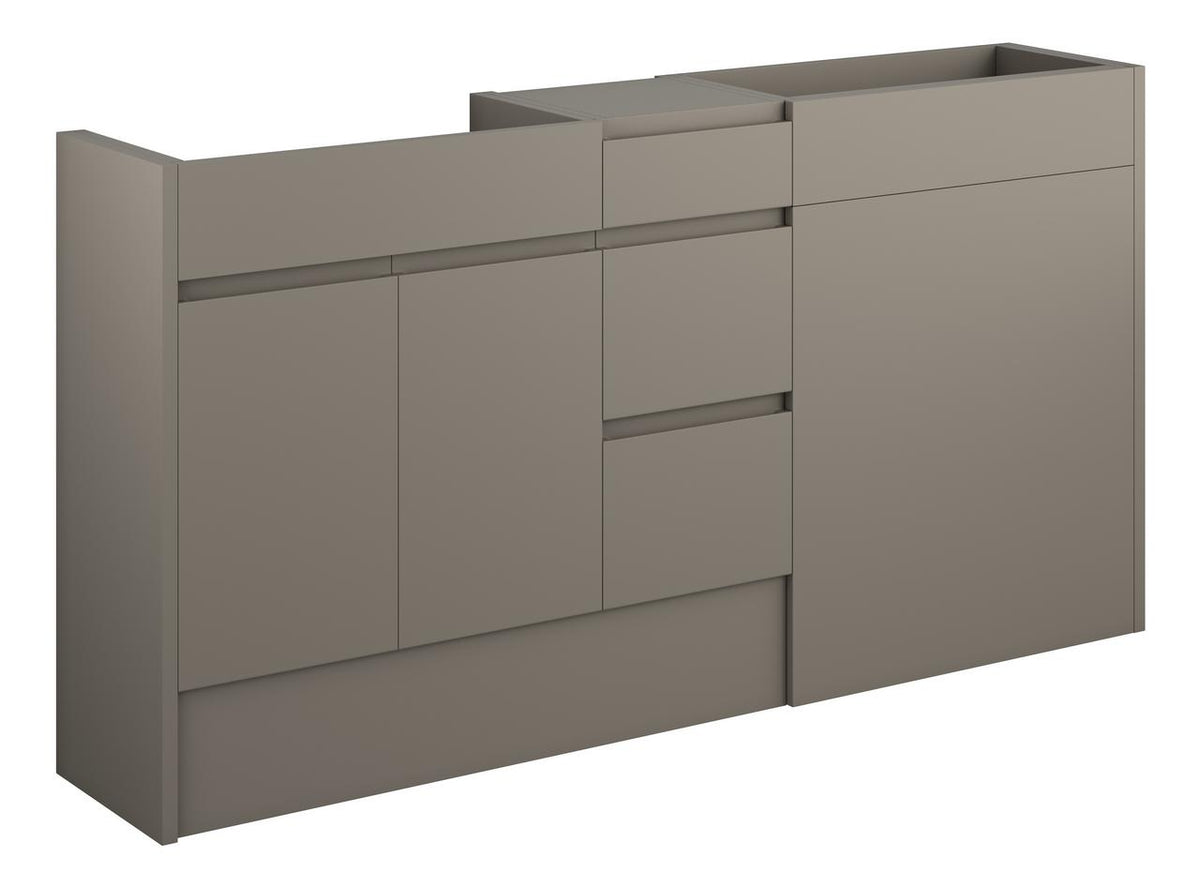 Auvellis Cara 1536mm Standard Basin, WC & 3 Drawer Unit Pack – Matt Stone | Cabinet Colour: Oak