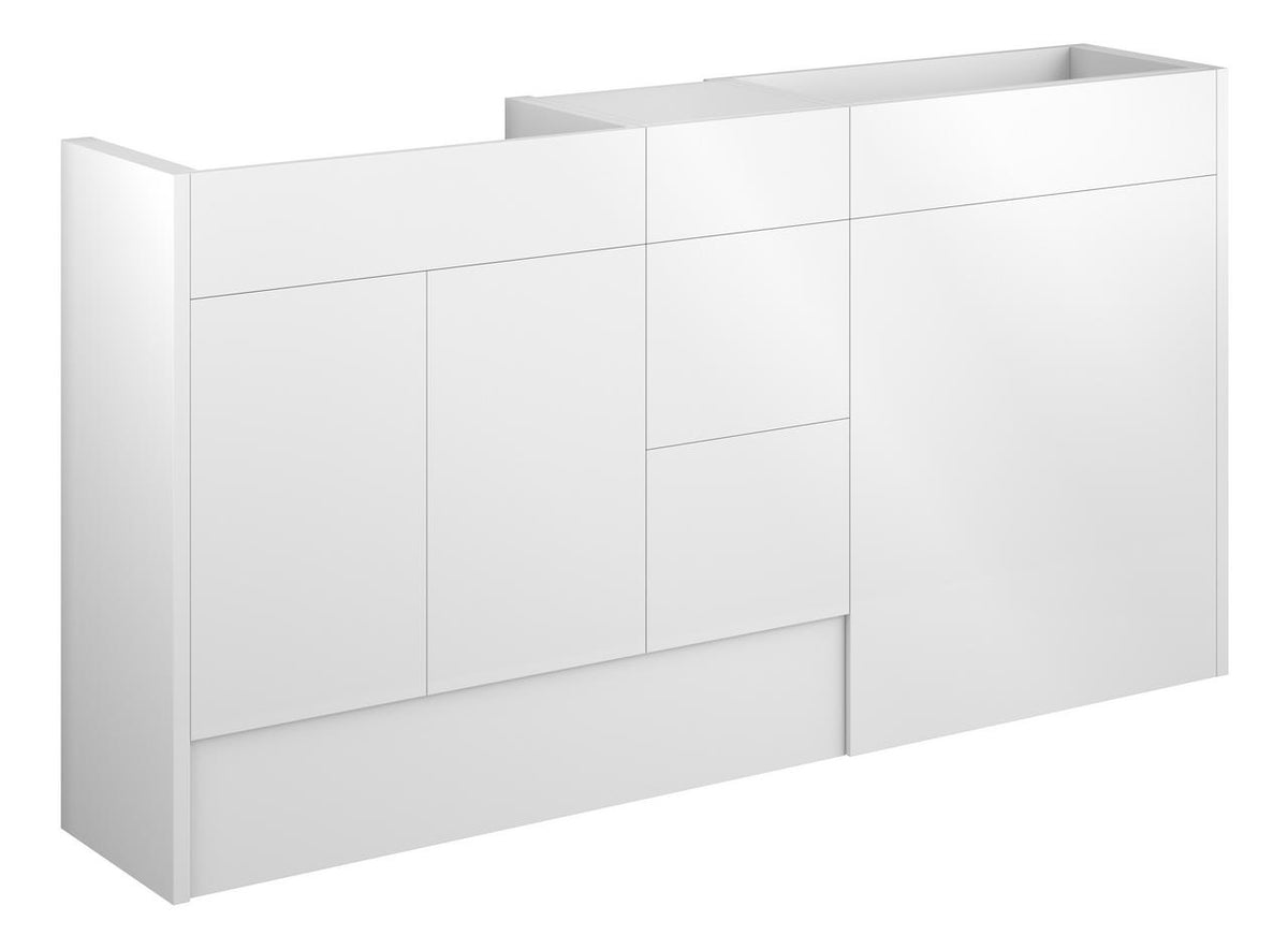Auvellis Linaro 1536mm Standard Basin, WC & 3 Drawer Unit Pack – White Gloss | Cabinet Colour: Oak