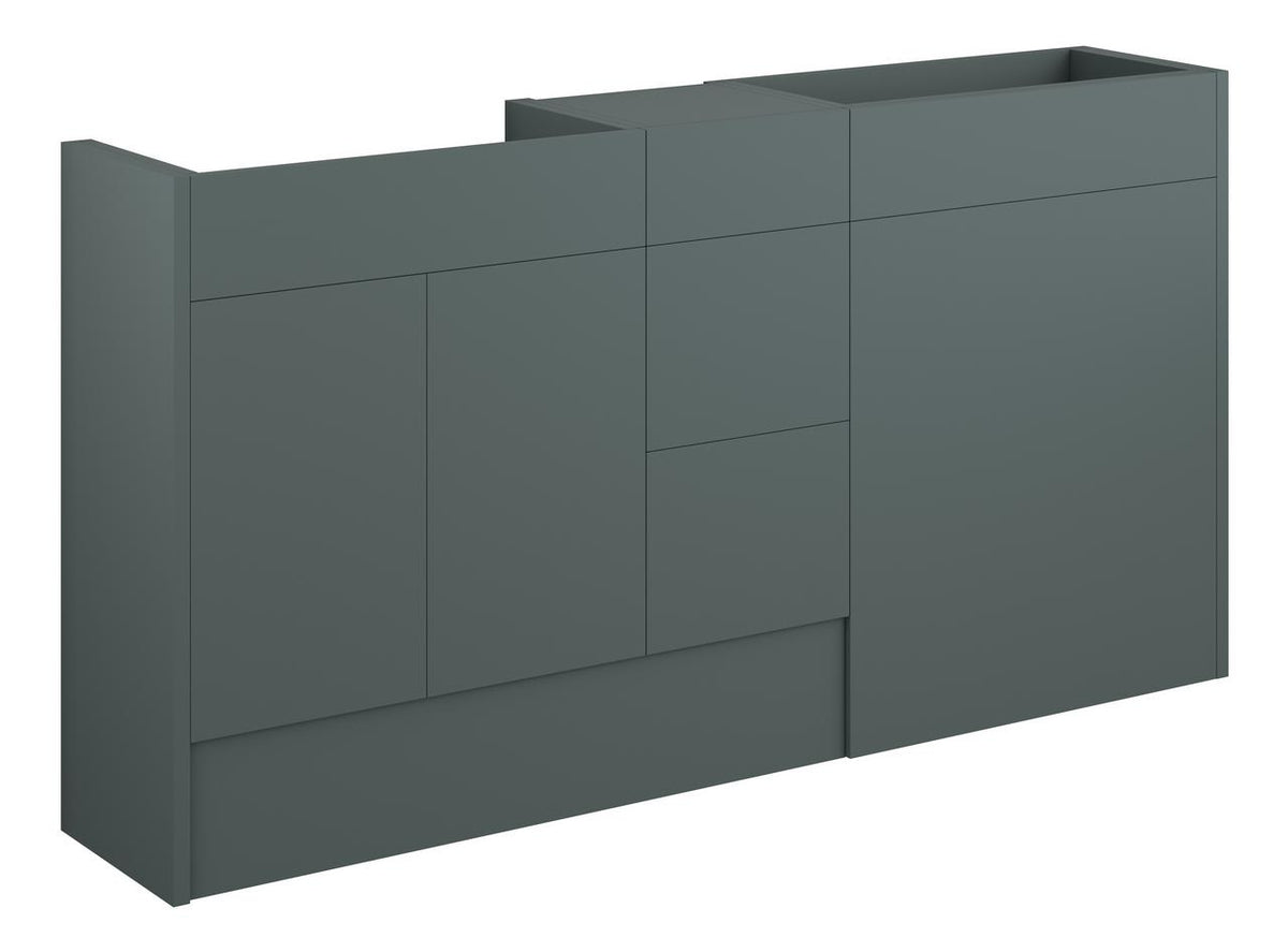 Auvellis Linaro 1536mm Standard Basin, WC & 3 Drawer Unit Pack – Matt Green | Cabinet Colour: Oak