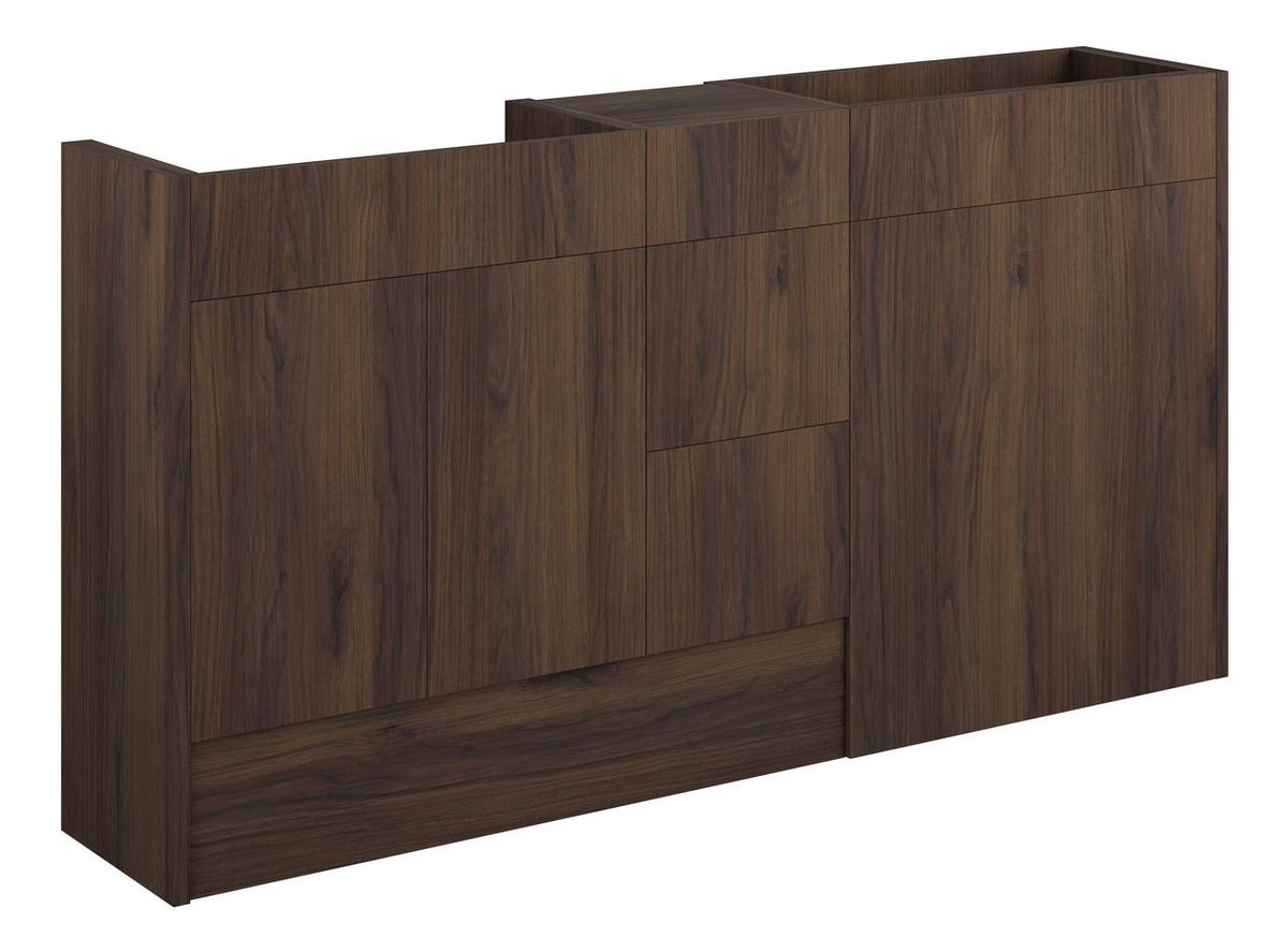Auvellis Linaro 1536mm Standard Basin, WC & 3 Drawer Unit Pack – Warm Walnut | Cabinet Colour: Grey
