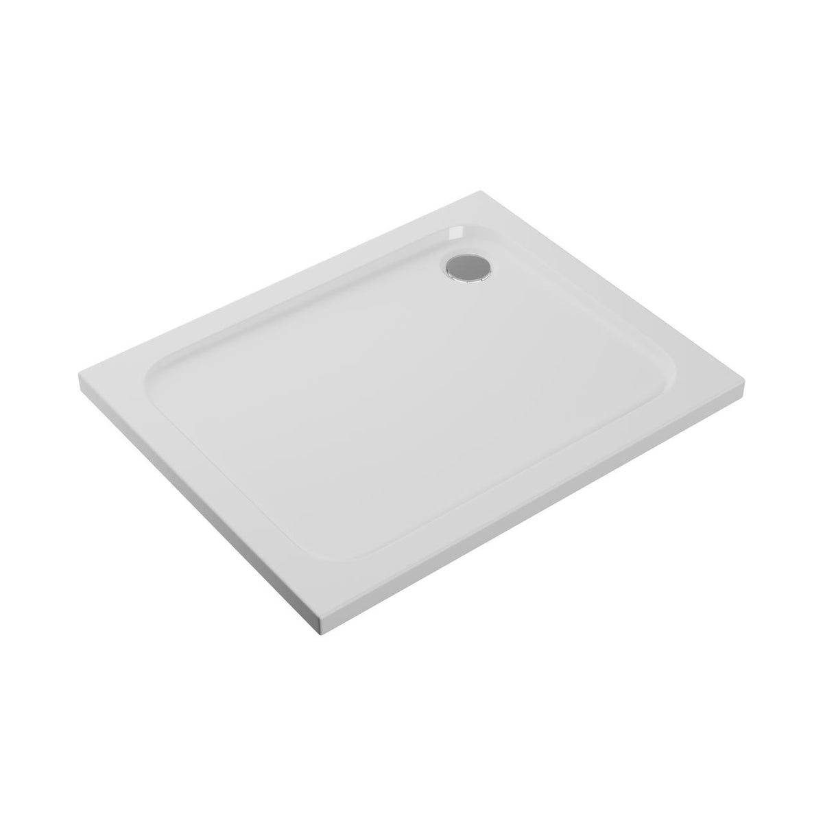 Auvellis white rectangular shower tray and chrome waste – 1200 × 760mm
