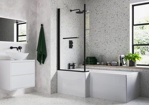 Auvellis 815x1500mm L Shape Bath Screen (6mm) – Matt Black