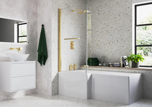 Auvellis 815x1500mm L Shape Bath Screen (6mm) – Brushed Brass