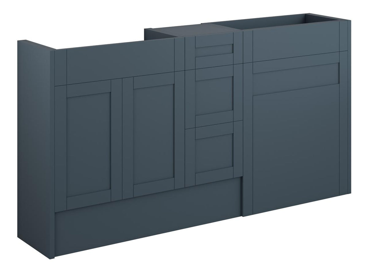 Auvellis Forma 1536mm Standard Basin, WC & 3 Drawer Unit Pack – Matt Arley Blue | Cabinet Colour: Oak