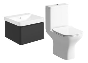 Auvellis Lunero Cosmos 500mm Basin Unit & Rimless Close Coupled WC Pack – Matt Black