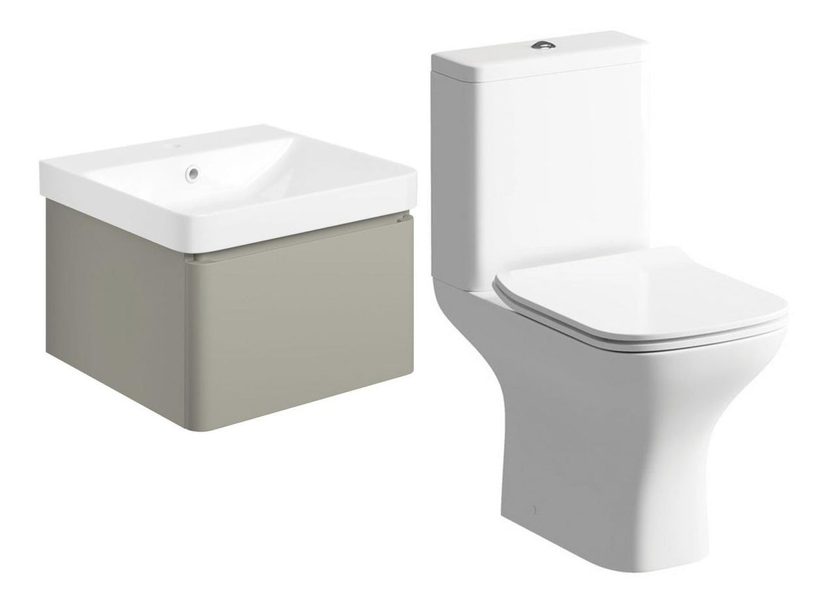 Auvellis Lunero Cosmos 500mm Basin Unit & Rimless Close Coupled WC Pack – Matt Latte
