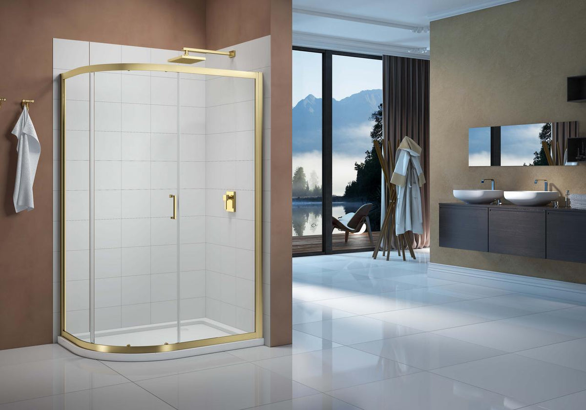 Merlyn Vivid Boost 1 Door Offset Quadrant - Brushed Brass – 1000mm / 800mm