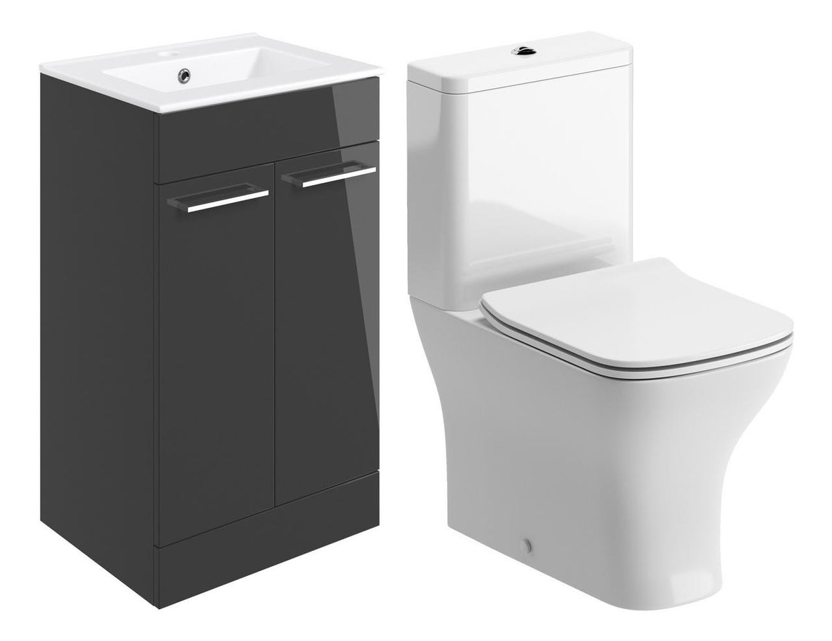 Auvellis Volta 510mm Floor Standing Unit & Close Coupled WC Pack – Anthracite Gloss
