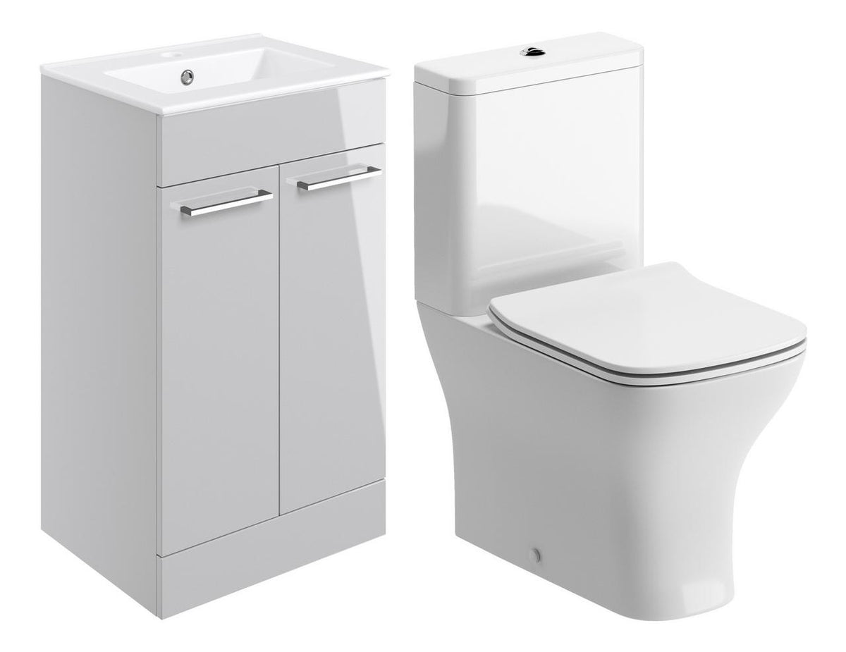 Auvellis Volta 510mm Floor Standing Unit & Close Coupled WC Pack – Grey Gloss