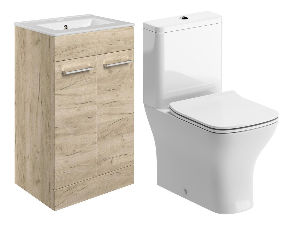 Auvellis Volta 510mm Floor Standing Unit & Close Coupled WC Pack – Oak