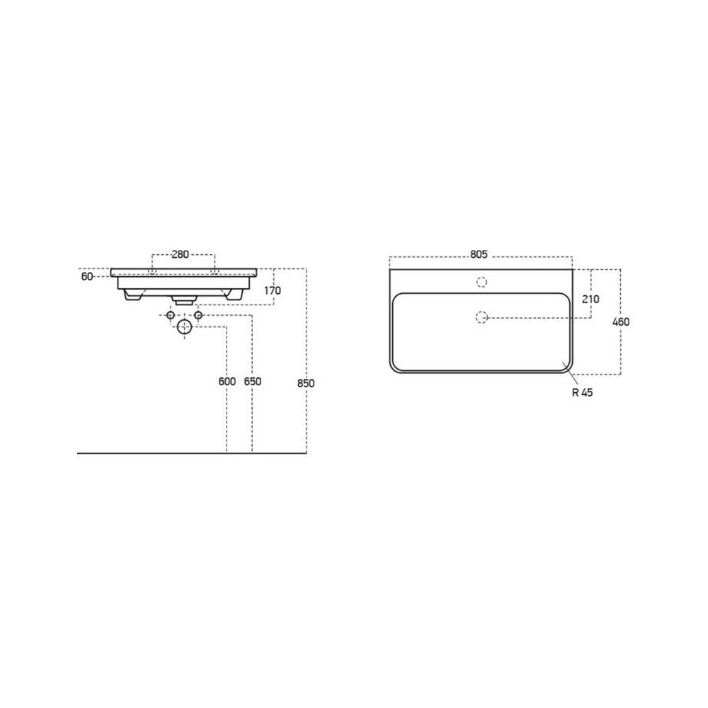 Auvellis Vela 805mm wall-hung vanity furniture detail