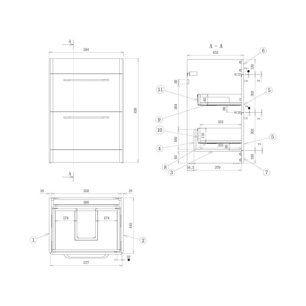 Auvellis Corvex 610mm floor-standing vanity with ceramic basin, additional view