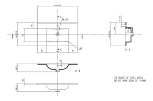 Auvellis Arven 610mm thin-edge basin – technical drawing