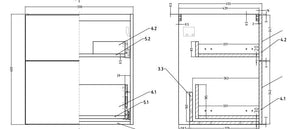 Auvellis Arven 610mm wall-hung vanity drawers – technical drawing