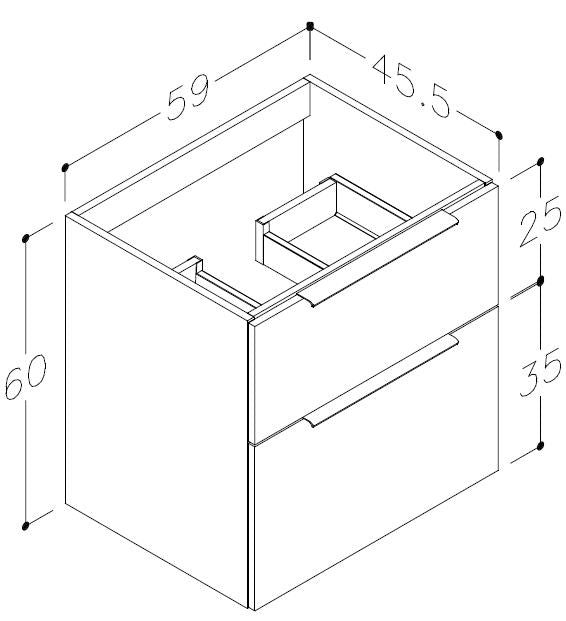 Auvellis Arven 610mm wall-hung vanity unit – technical drawing