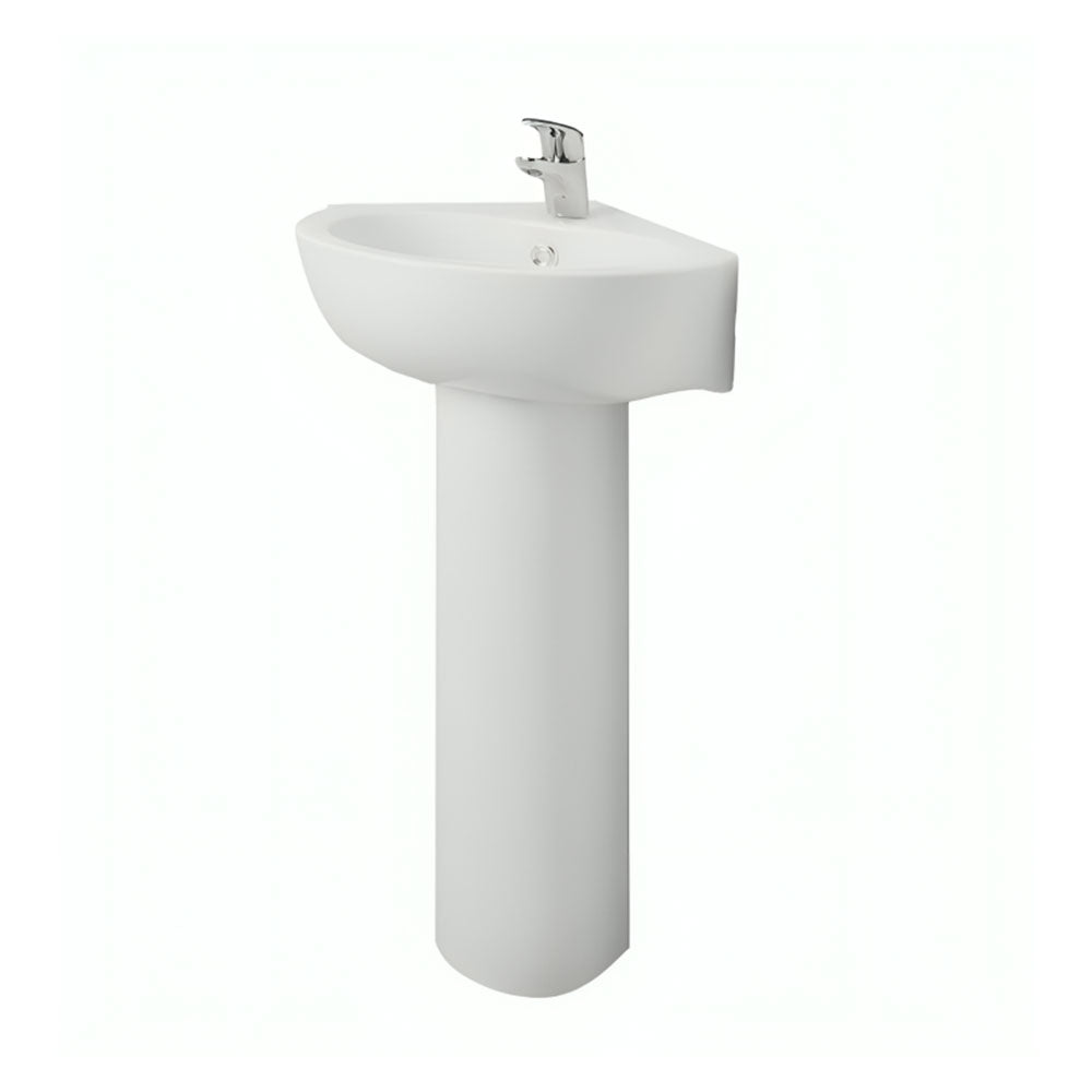 Atlas Corner 450mm Washbasin With Pedestal