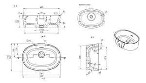 Auvellis Deco countertop washbasin technical dimensions