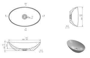 Auvellis Jenna countertop washbasin technical dimensions