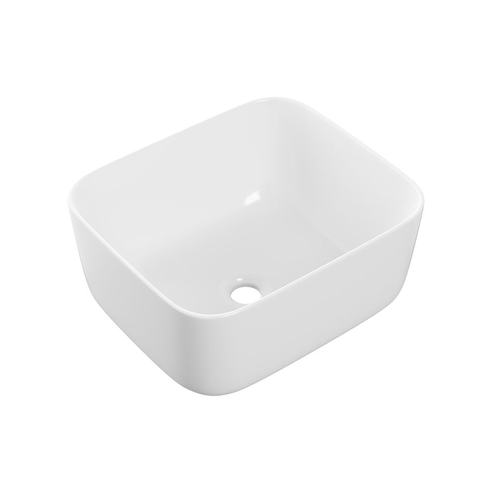 Auvellis Bain 420mm round-edge countertop washbasin – white ceramic