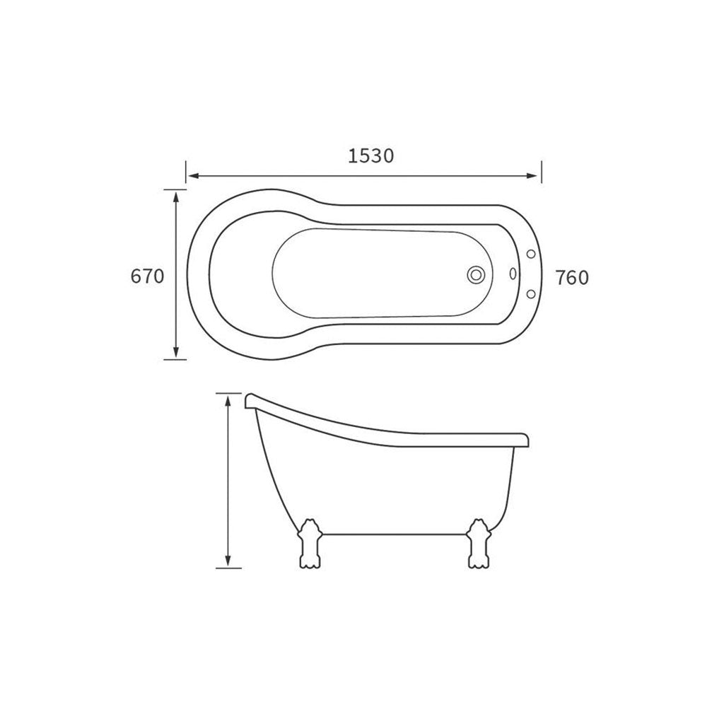 Bayswater 1530x670mm Freestanding Slipper Bath With Chrome Claw Feet