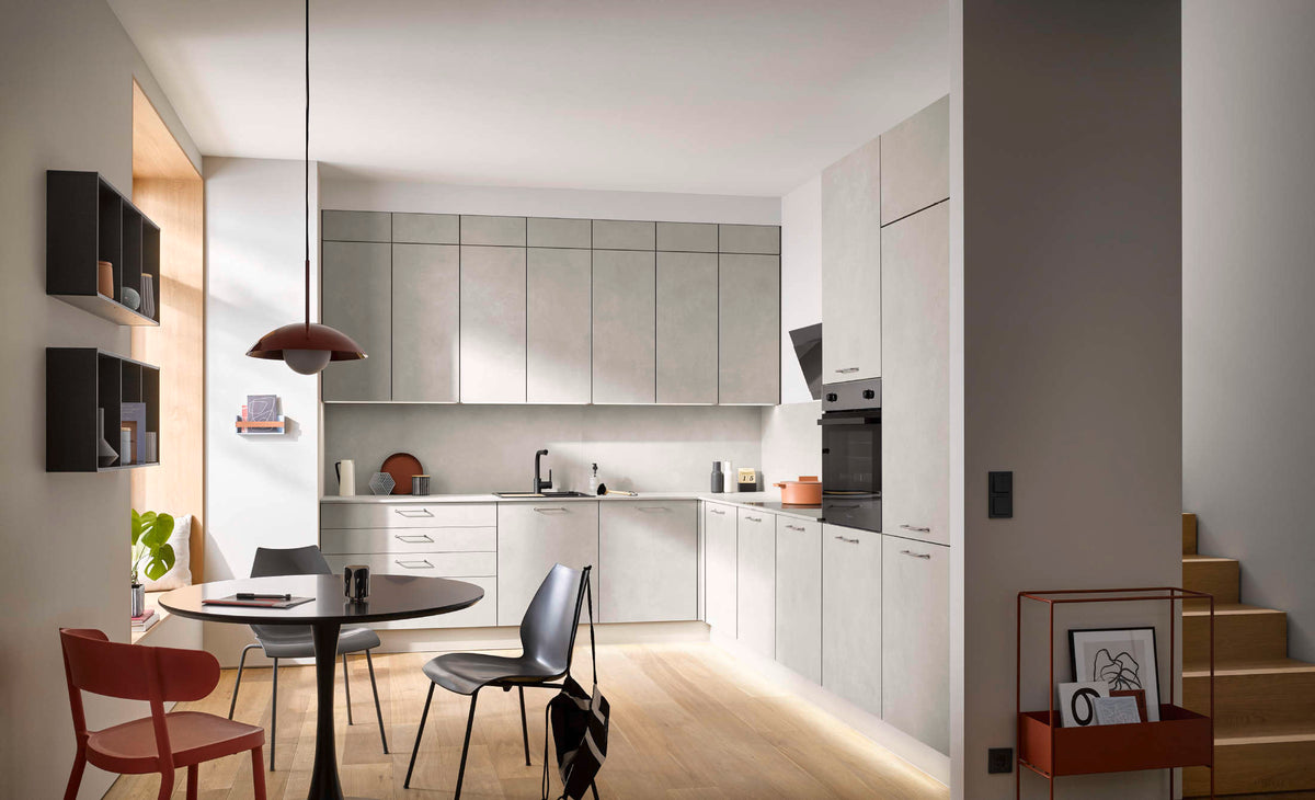 Burger — A light kitchen with a dining corner