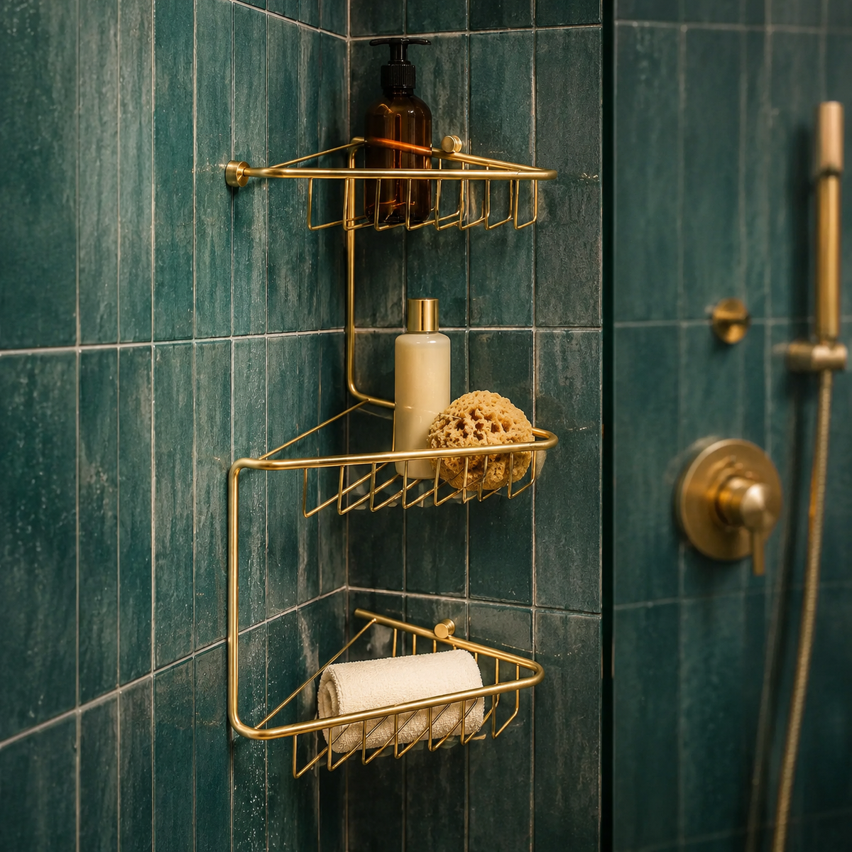 Auvellis Elena triple-tier corner shower basket – product view