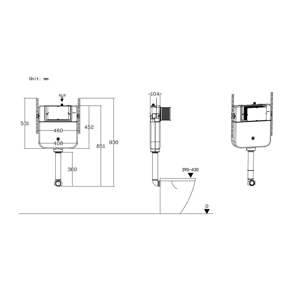 Auvellis Universal Slim Toilet Cistern With Round Dual Flush Plate