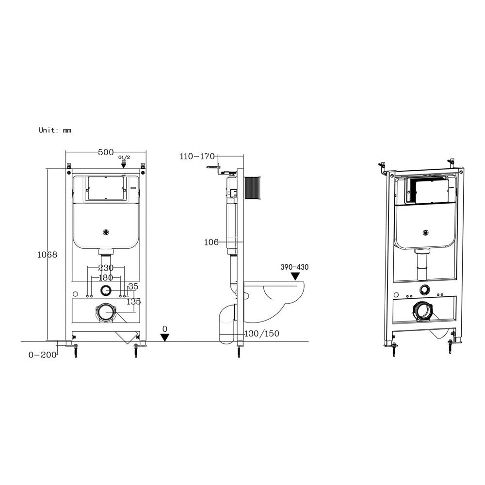 Auvellis Universal Wall Hung Toilet Frame With Dual Flush Plate