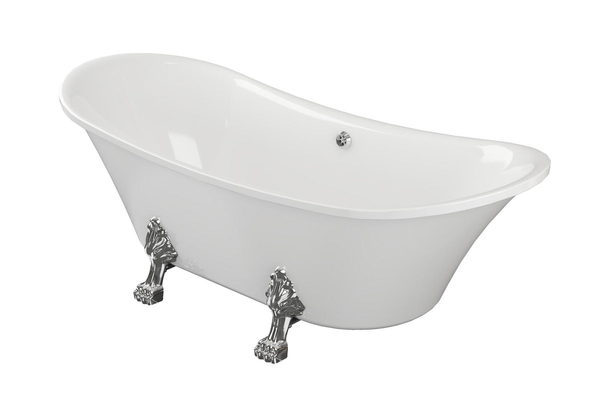 Auvellis Solenne 1760mm double-ended freestanding bath with chrome lion-paw feet - image 2