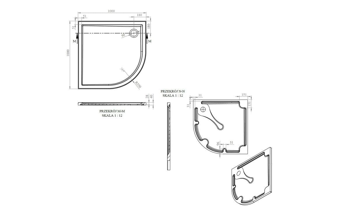 Auvellis RefleXion 1000 x 1000mm quadrant tray dimensions