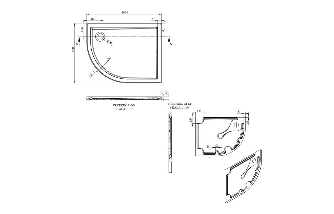 Auvellis RefleXion 1076 offset quadrant tray technical drawing