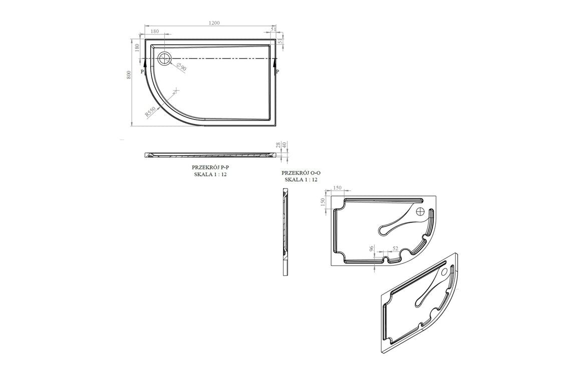 Auvellis RefleXion 1201 offset quadrant tray technical drawing