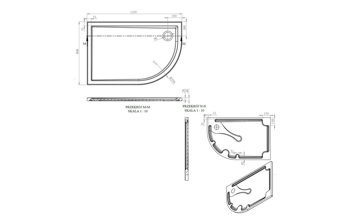 Auvellis RefleXion 1203 offset quadrant tray technical drawing