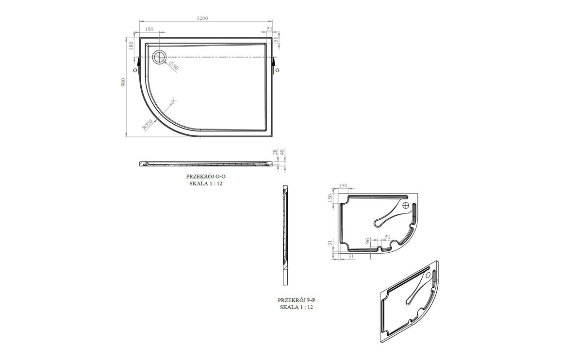 Auvellis RefleXion 1205 offset quadrant tray technical drawing