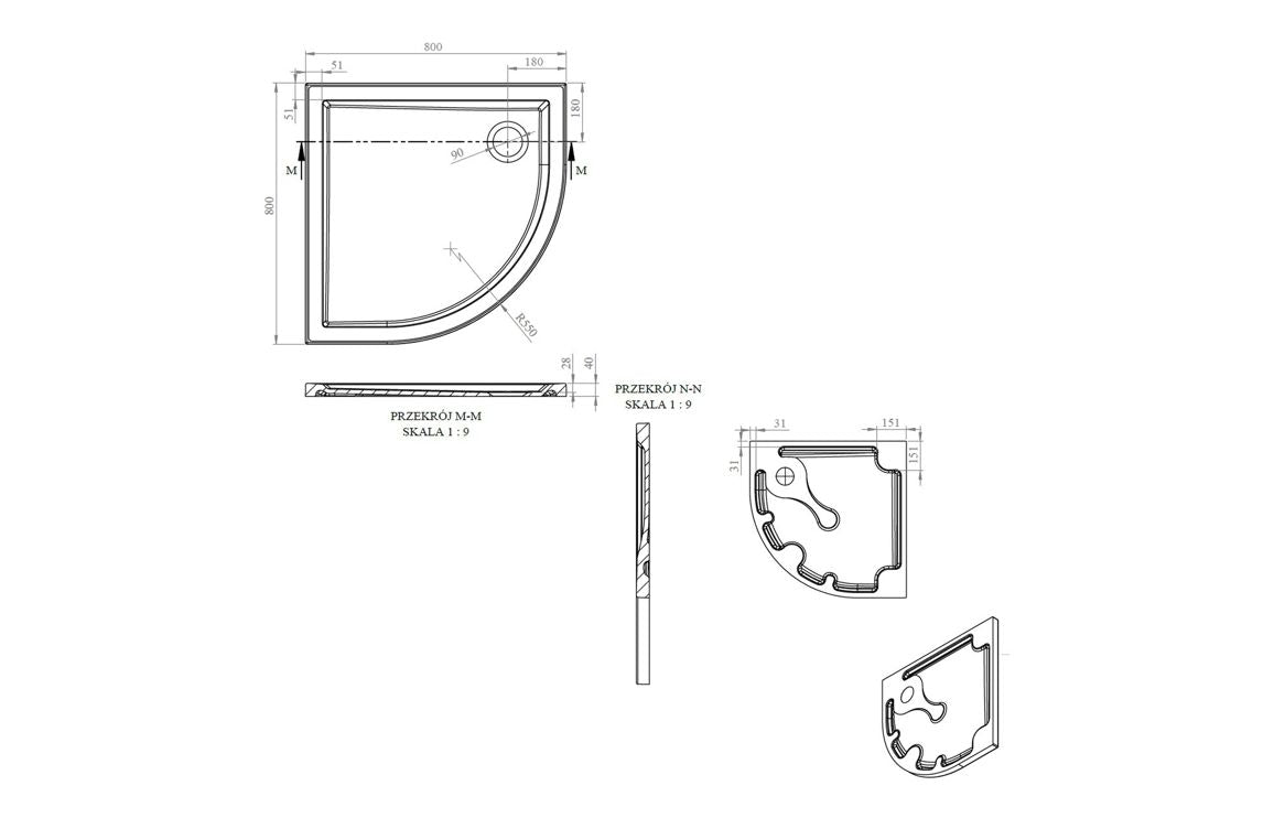 Auvellis RefleXion 800 x 800mm quadrant tray dimensions