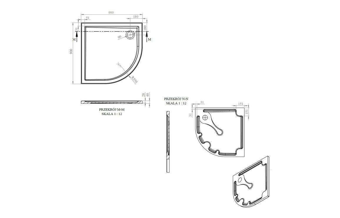 Auvellis RefleXion 900 x 900mm quadrant tray dimensions