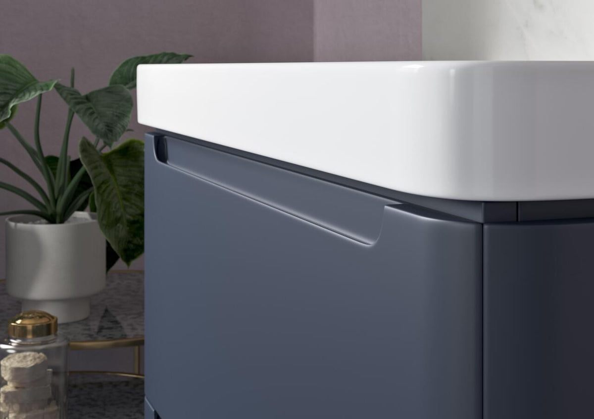 Auvellis Vela 350mm wall-hung tall cabinet – Matt Indigo – room view