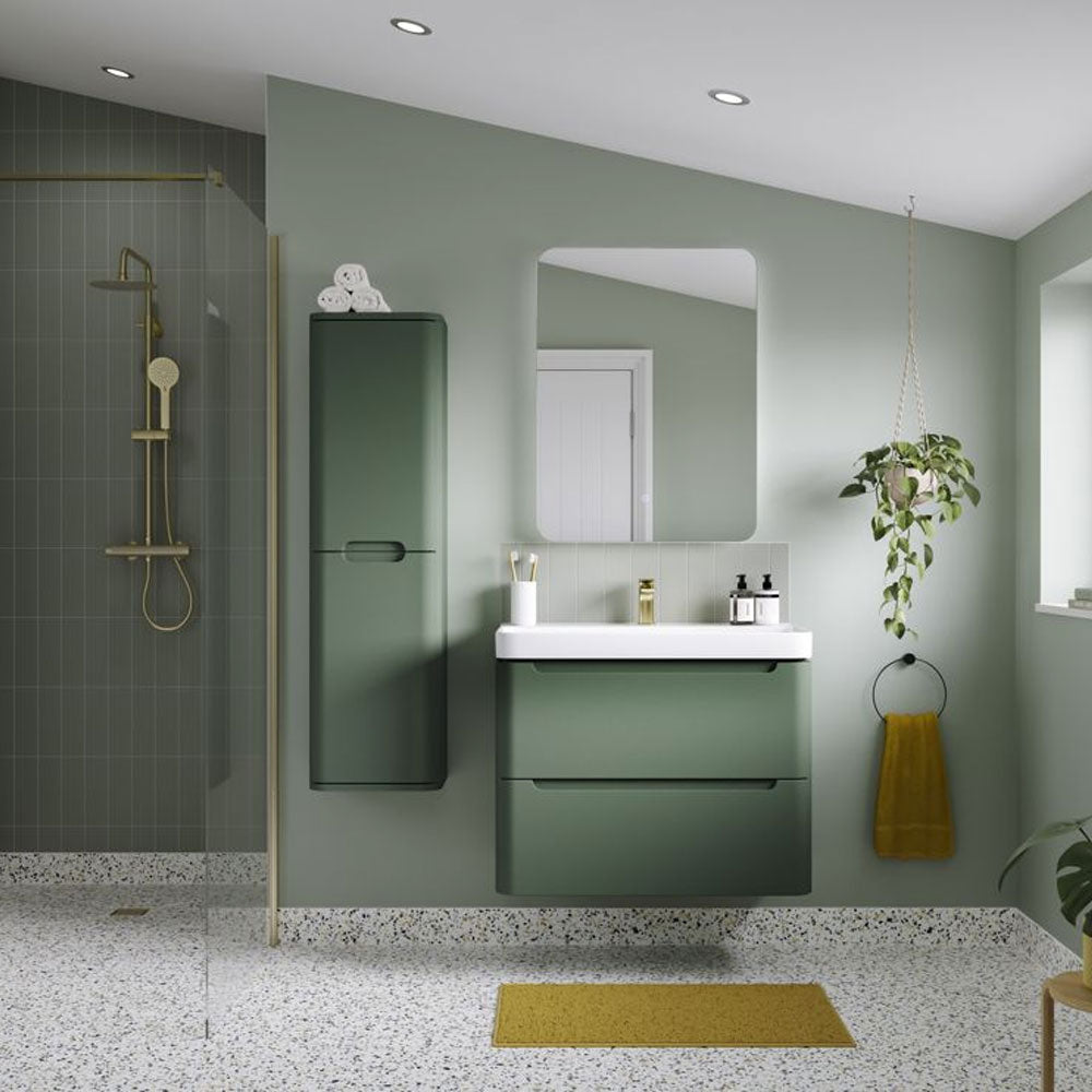 Auvellis Vela 350mm wall-hung tall cabinet detail – Matt Sage Green