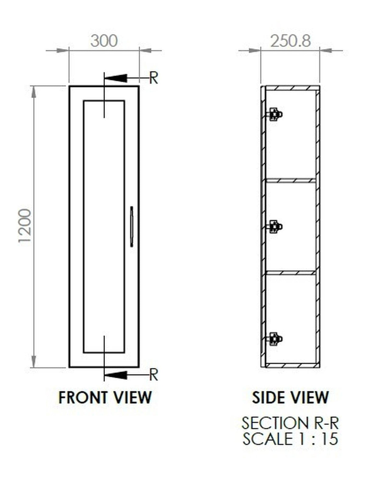 Auvellis Solenne 300mm wall-hung tall cabinet – technical drawing