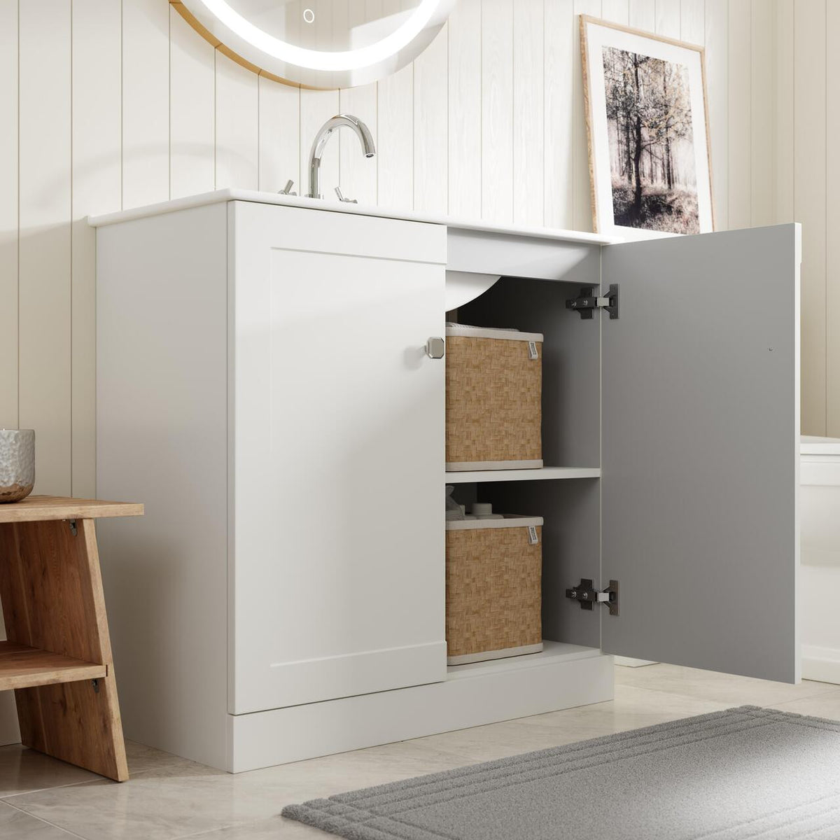 Auvellis Solenne 300mm wall-hung tall cabinet – Matt White – room view