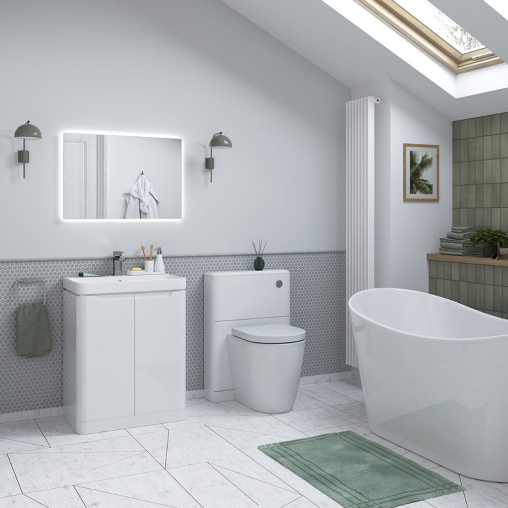 Auvellis Vela 500mm floor-standing cloakroom vanity – White Gloss – bathroom setting