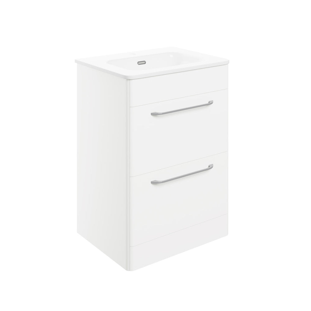 Auvellis Corvex 610mm two-drawer floor-standing vanity with basin in White Gloss