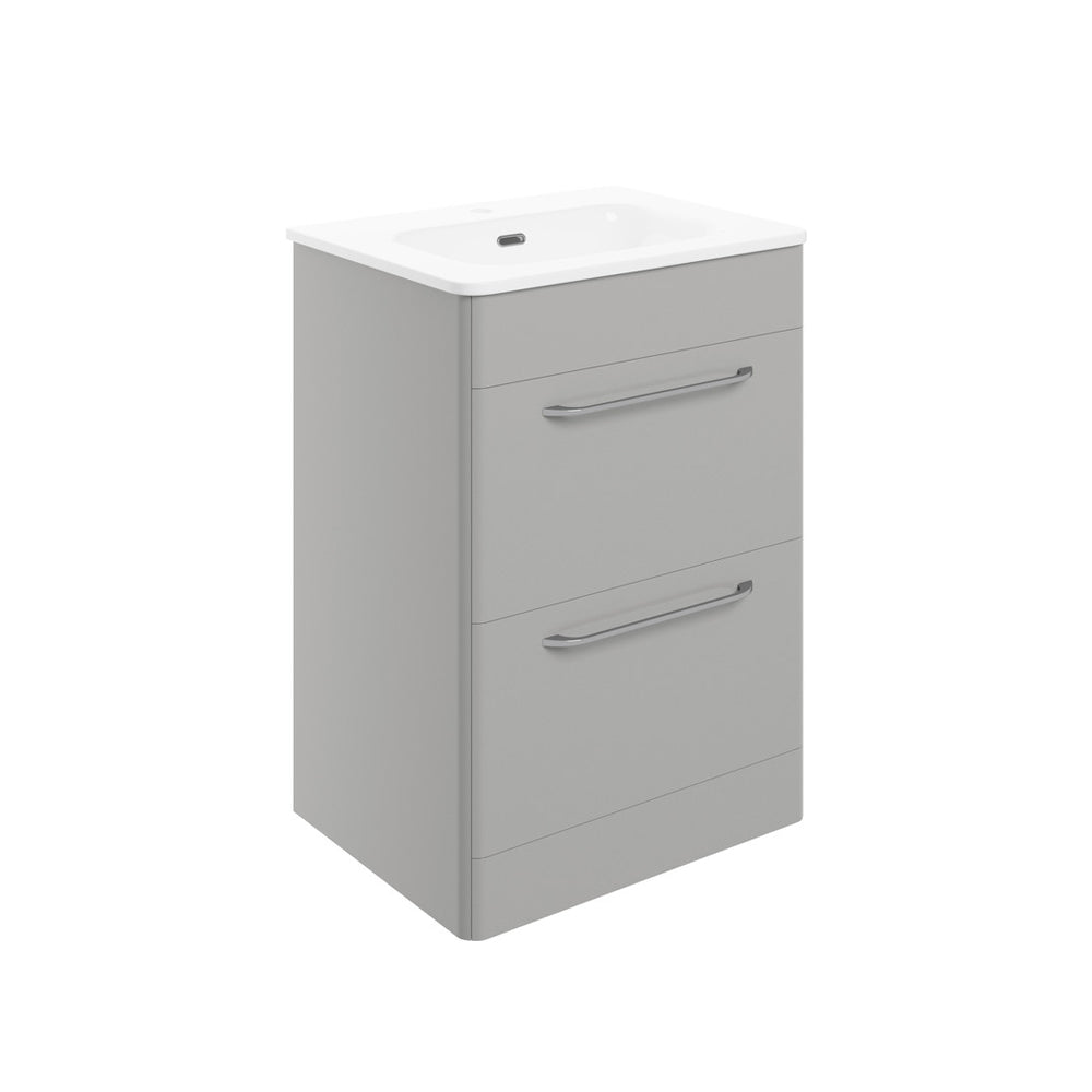 Auvellis Corvex 610mm two-drawer floor-standing vanity with basin in Grey Gloss