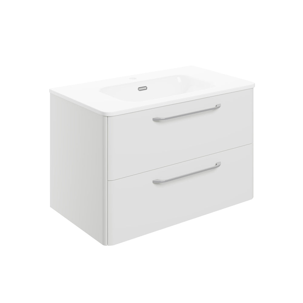 Auvellis Corvex 810mm wall-hung two-drawer vanity with basin in Gloss White