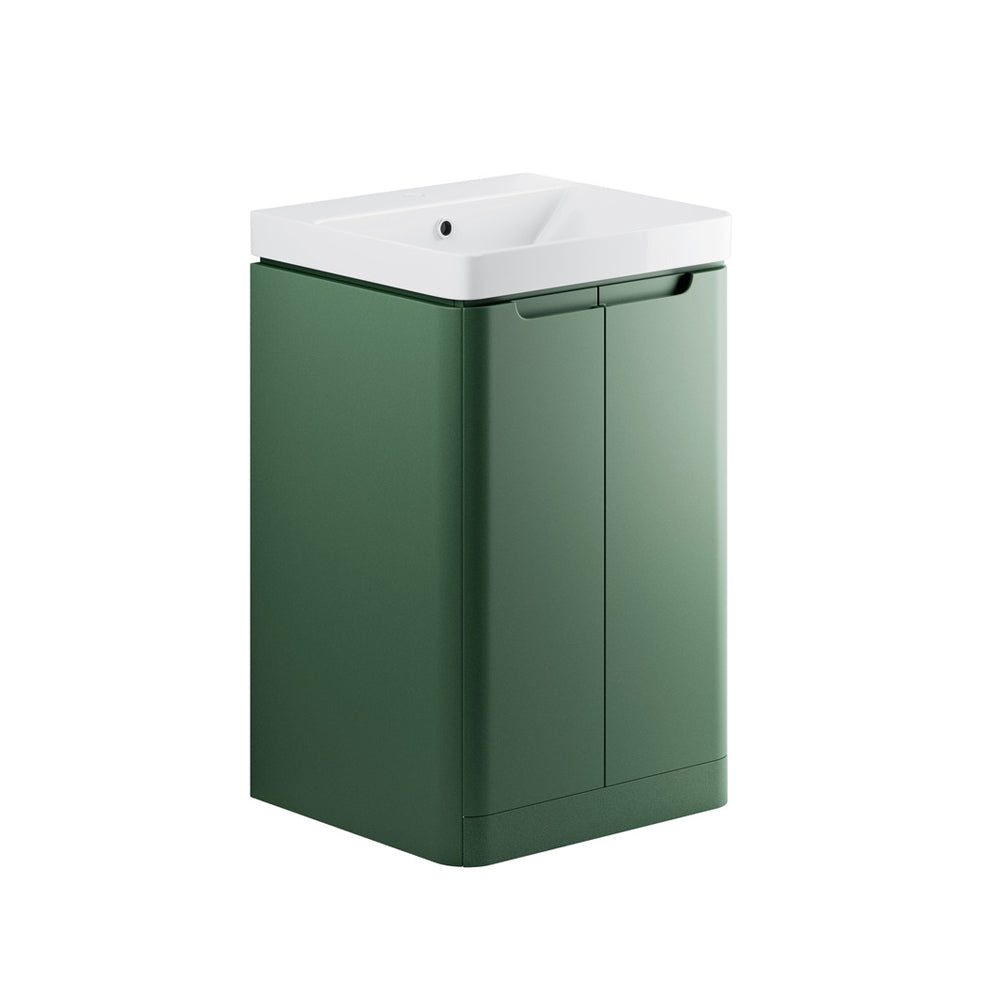 Auvellis Vela 500mm floor-standing cloakroom vanity with basin – Matt Sage Green