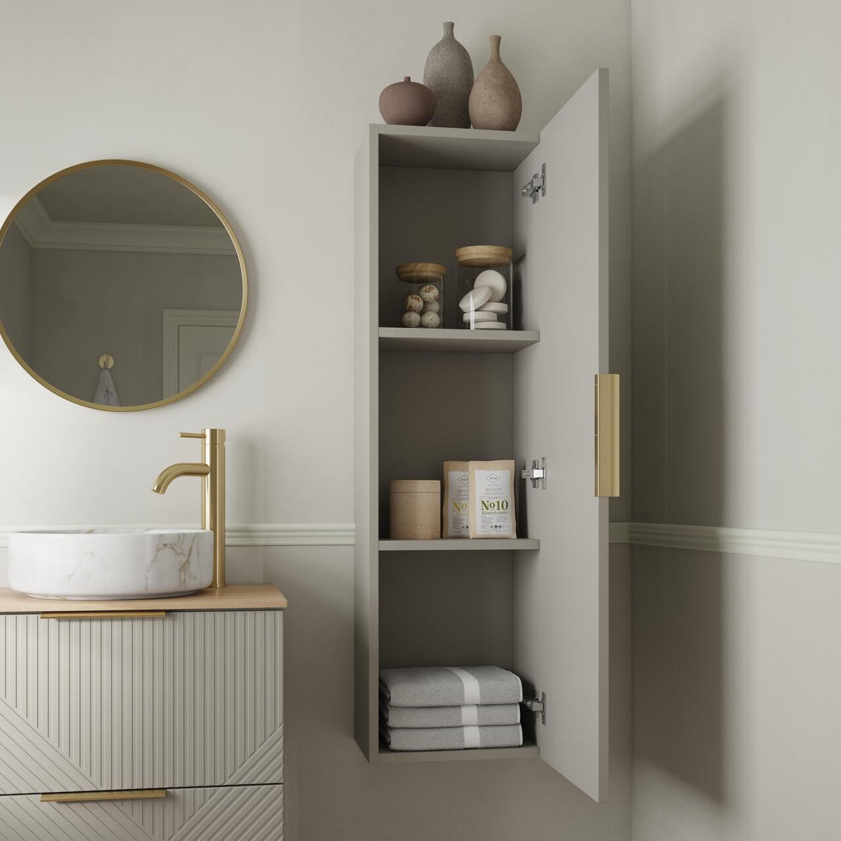 Auvellis Arven 615mm floor-standing vanity – Matt Oat – alternate room view