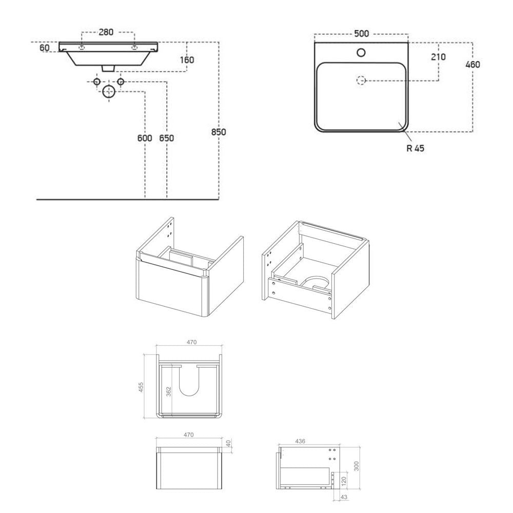Kuba Wall Mounted Single Drawer Basin And Unit Pureflo