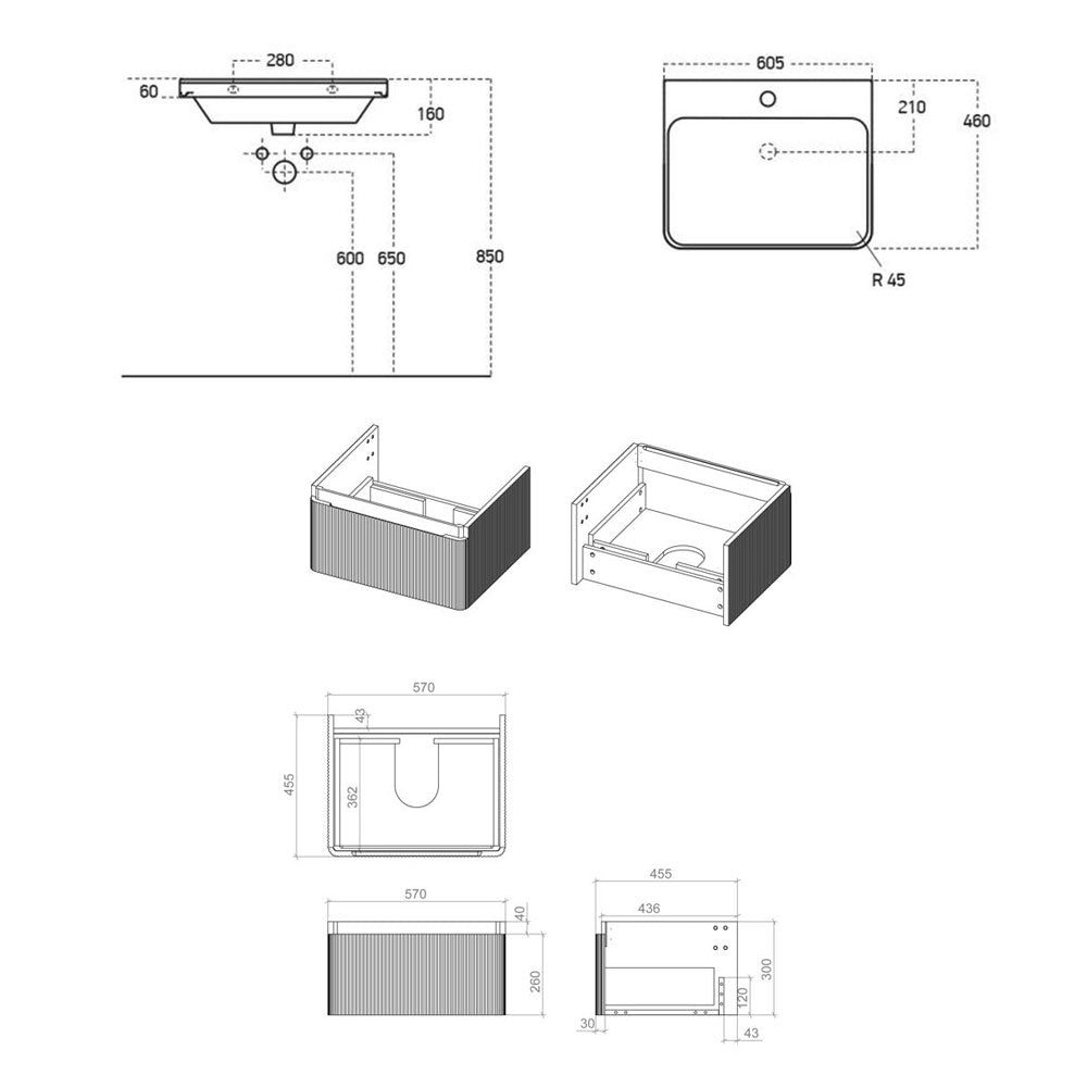 Kuba Wall Mounted Single Drawer Basin And Unit Pureflo