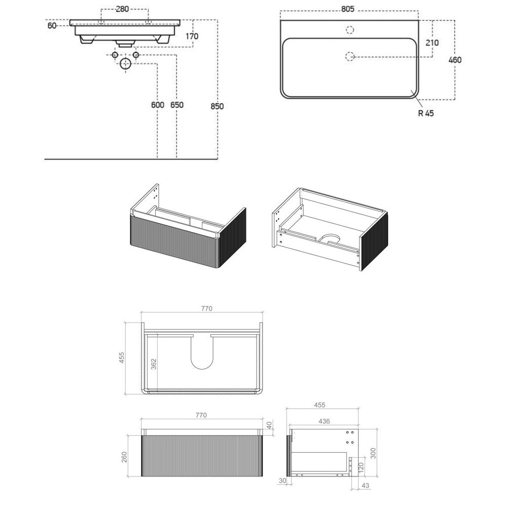 Kuba Wall Mounted Single Drawer Basin And Unit Pureflo