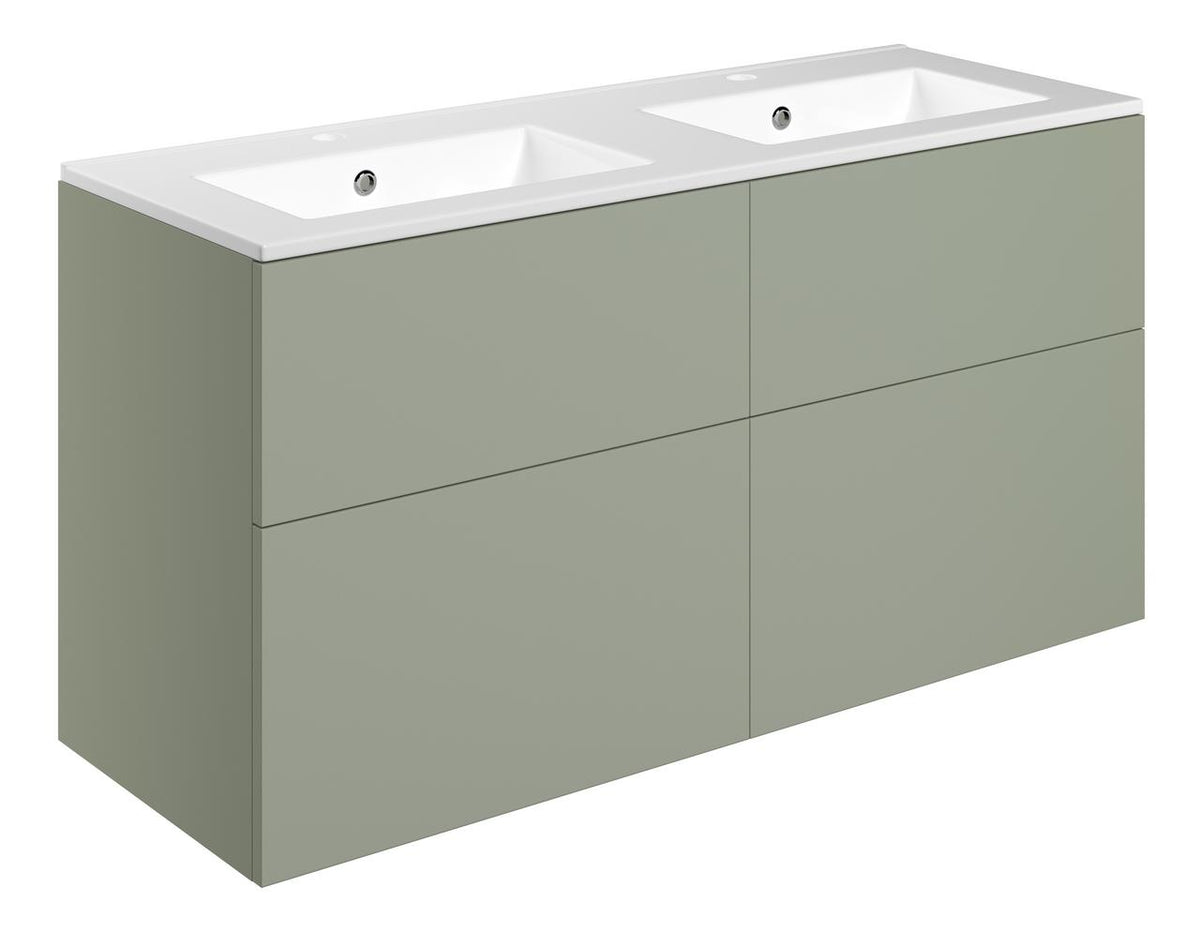 Auvellis Arven 1210mm wall-hung vanity in Matt Olive Green with two tap holes